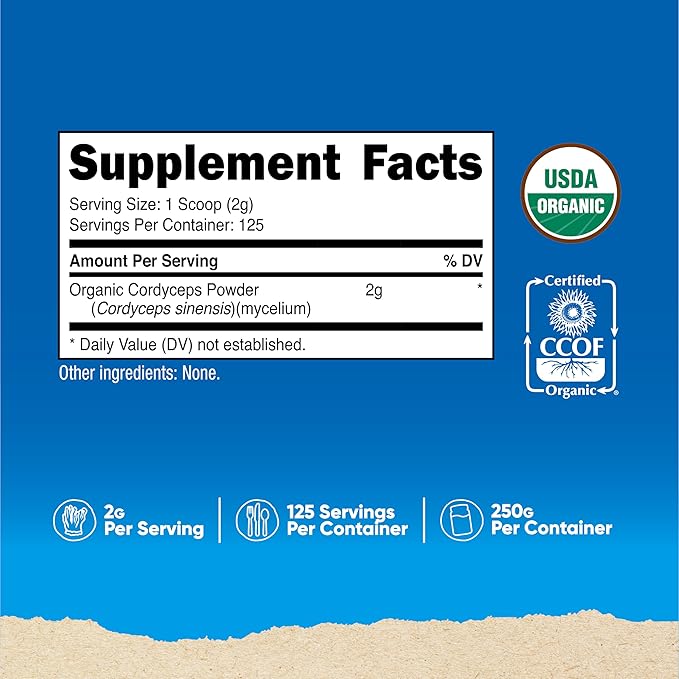 Nutricost Organic Cordyceps Mushroom Powder 250 Grams - USDA Certified Organic, Non-GMO, Gluten Free