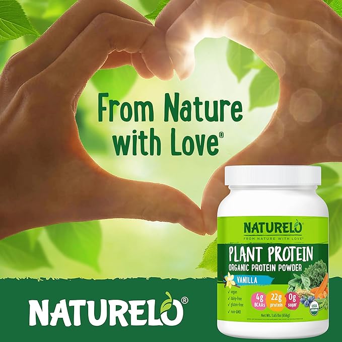 NATURELO Plant Protein Powder, Vanilla, 22g Protein - Non-GMO, Vegan, No Gluten, Dairy, or Soy - No Artificial Flavors, Synthetic Coloring, Preservatives, or Additives - 20 Servings