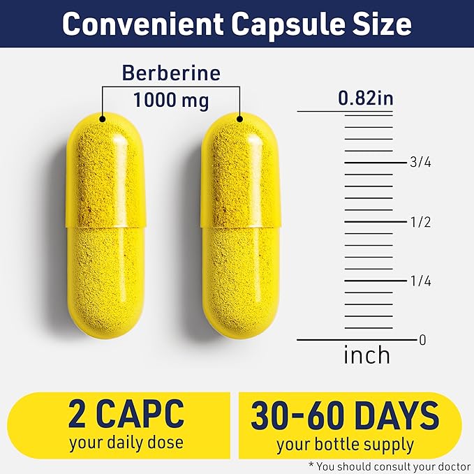 Berberine 1000mg Supplement Complex with Inulin Prebiotic - Berberine 500mg per Capsule - Doctor Formulated Supplements for High Absorption from a Doctor-Owned Brand.