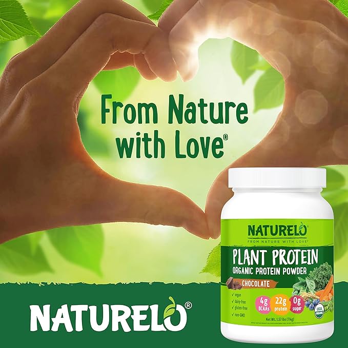 NATURELO Plant Protein Powder, Chocolate, 22g Protein - Non-GMO, Vegan, No Gluten, Dairy, or Soy - No Artificial Flavors, Synthetic Coloring, Preservatives, or Additives - 20 Servings