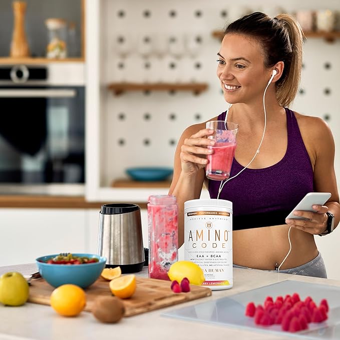 Ultra Human Amino Code | Essential Amino Acids + BCAAs + Coconut Water Electrolytes | Fast Hydration Workout Recovery Amino Energy Powder Drink | Clean Formula, 40 Servings - Raspberry Lemonade