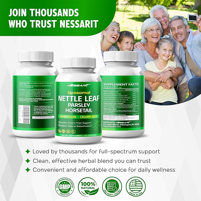 Nettle Leaf, Parsley, Horsetail, Dandelion & Celery Seed – Support Urinary Tract & Natural Detox – 150 Capsules – Made in USA