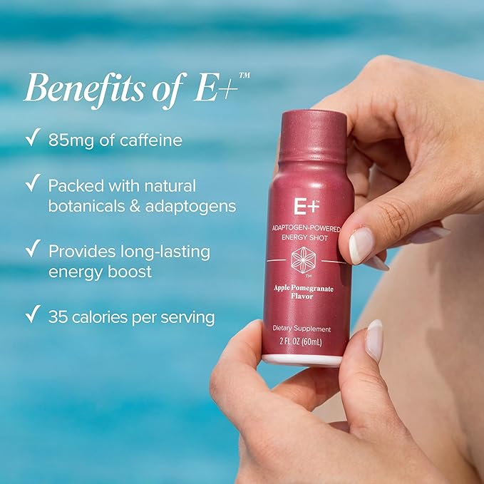 Isagenix E+ - Liquid Energy Shot with Plant-Based Caffeine & Adaptogenic Botanical Blend - Support Endurance with Flavored Energy Shot - Apple Pomegranate - 2 Oz Bottles (6 Pack)