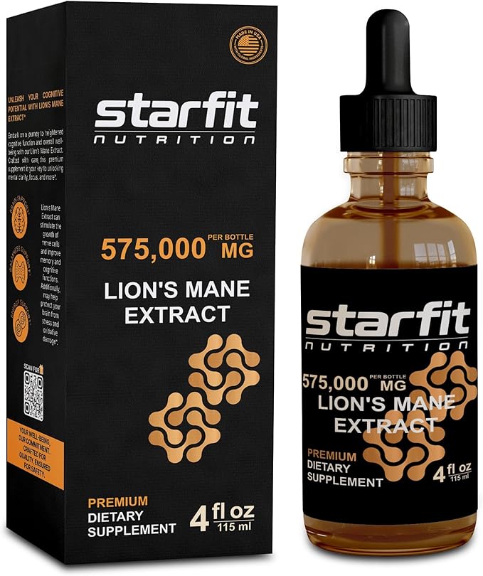 STARFIT Lion's Mane Mushroom Extract, 575,000 mg, Liquid Supplement for Immune Support, Memory, and Digestive Health, 4 fl oz