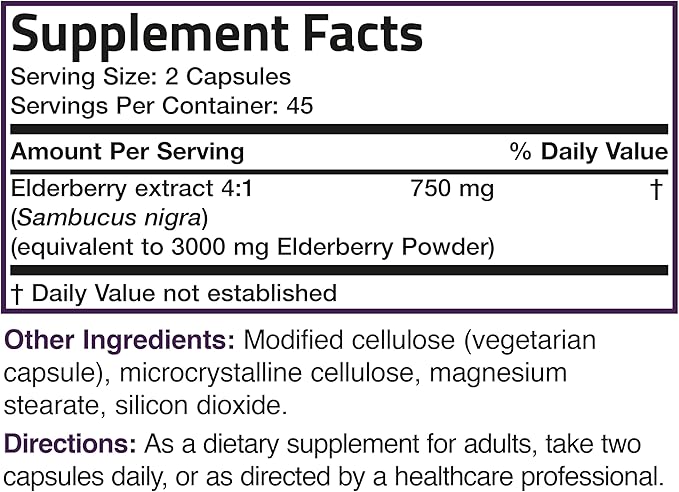 Bronson Elderberry Extra Strength, Supports Healthy Immune System & Antioxidant Protection, Non GMO, 90 Vegetarian Capsules