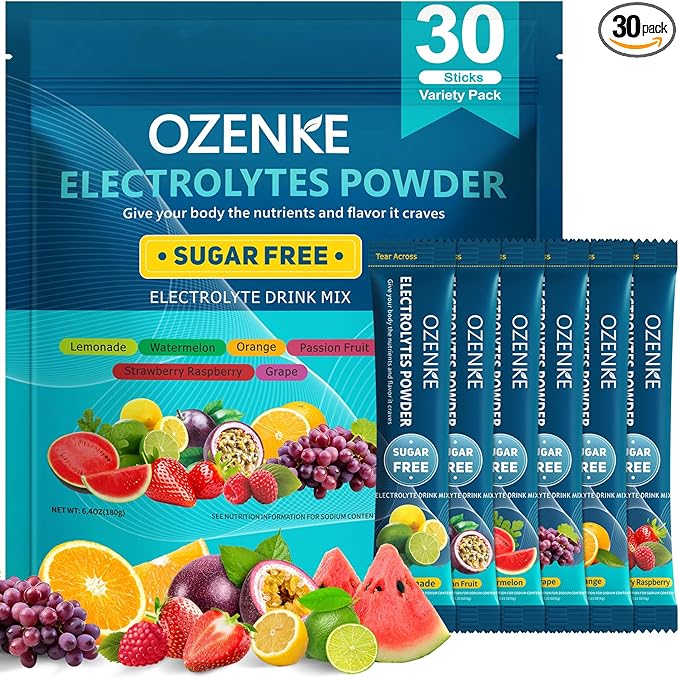 Electrolytes Powder Packets, 30 Sticks Hydration Packets Sugar Free, Electrolyte Drink Mix Travel Electrolyte Packets for Rapid Hydration, 6 Flavors