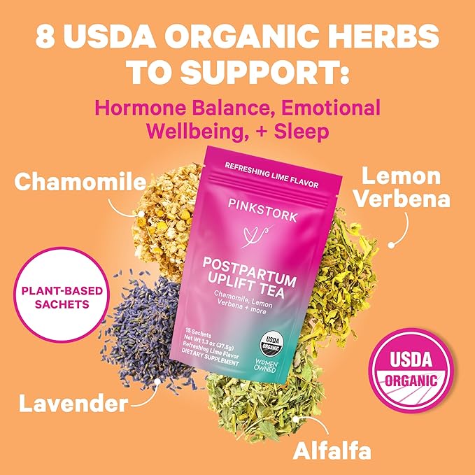 Pink Stork Postpartum Essentials Kit – Hormone Balance, Recovery & Mood Support for New Moms – Postnatal Vitamins Ashwagandha + Herbal Teas for Stress Relief, Energy, Sleep – Gift Set – Vegan, Organic