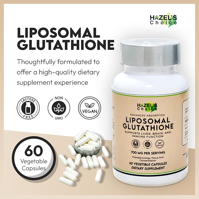 HAZEL'S Choice Liposomal Glutathione 700mg | 60 Vegetable Capsules | Vegan, Non-GMO, Lactose-Free | Plant-Based Format