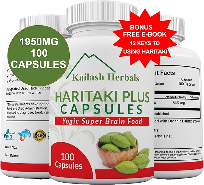 Organic Haritaki Capsules - Improves Digestion - Detoxification & Rejuvenation – Maintains Regularity - Brain Function- 100 Capsules Terminalia chebula | Vegan, Non-GMO