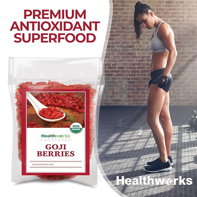 Healthworks Organic Dried Goji Berries - 32oz / 2lb - 1 Pack - Vegan and Non-GMO Certified Organic Raw Sun-Dried Goji Berries