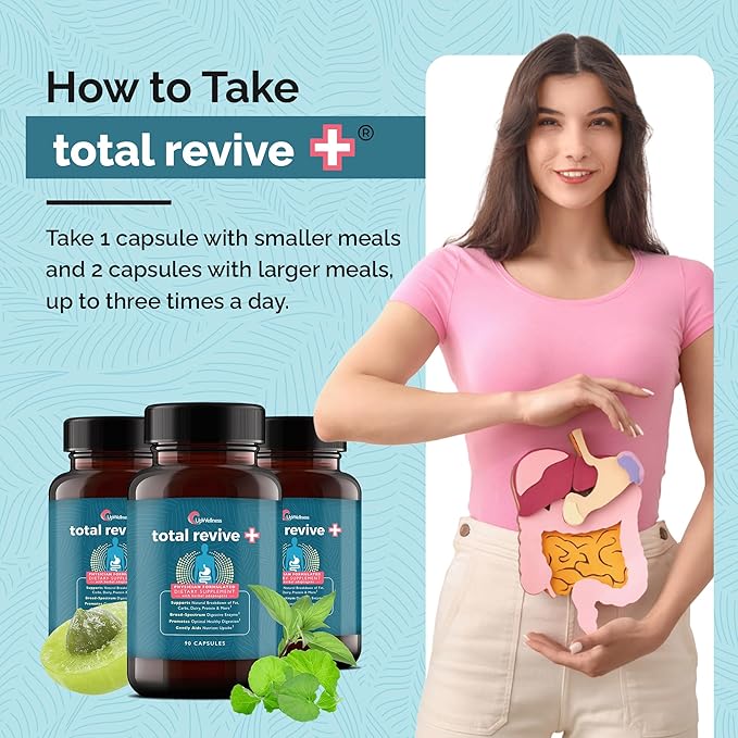 Total Revive+ Digestive Enzymes - Broad-Spectrum Enzymes for Digestive Health - Supports Gut Health and Nutrient Absorption - Physician Formulated - 90 Capsules