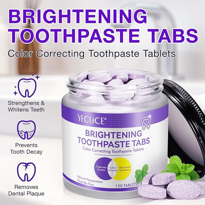 Toothpaste Tablets, Chewable Toothpaste Tablets for Fresh Breath, Natural Whitening Floride-Free and Remineralizing Tablets Tabs, Nano Hydroxyapatite Toothpaste, 150 Tablets