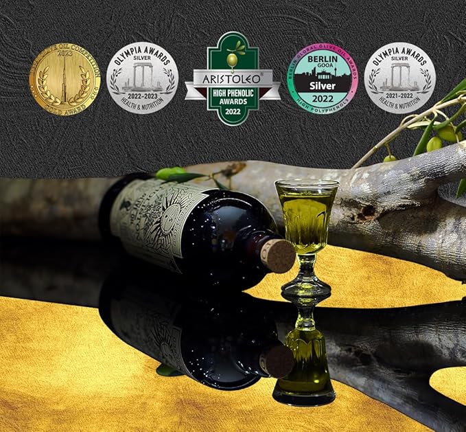 HOLISTON Limited Edition Ultra-Premium Polyphenol Rich Olive Oil Extra Virgin - Unfiltered, Antioxidant, Award Winner, Cold-Pressed, Early Harvest, Hand Picked, From Rhodes Island (500 ml, 16.9 fl oz)