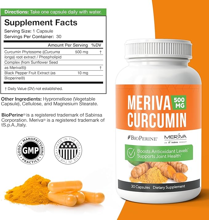 NERVE RENEW Meriva Curcumin 500mg with Bioperine Antioxidant Boost Nerve Support Supplement - 30 Capsules