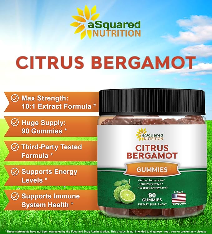aSquared Nutrition Citrus Bergamot Gummies - Citrus Bergamot Extract Supplement 500mg Per Serving - Pure Gummy Alternative to Capsules & Pills