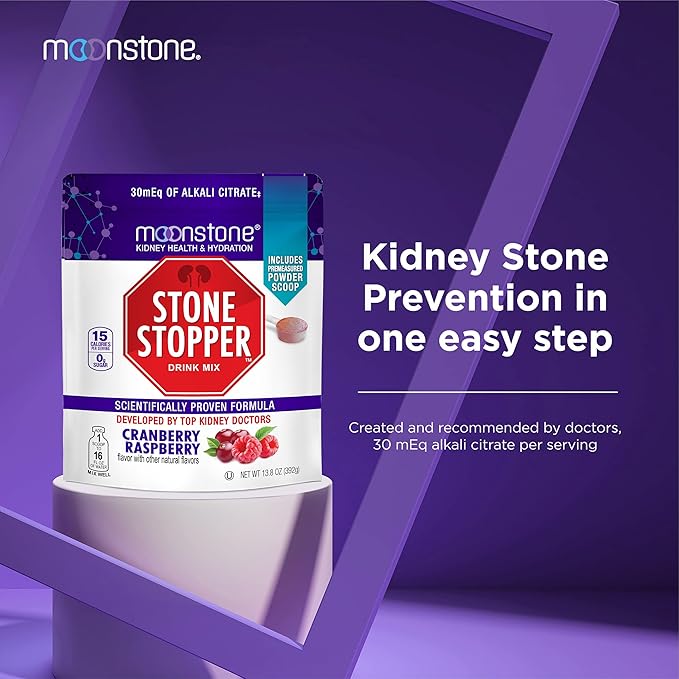 Stone Stopper Drink Mix, Cranberry Raspberry, Kidney Stone Prevention, Calcium Oxalate Protector, Developed by Urologists to Improve Hydration and Support Kidney Health, 30 Day Supply