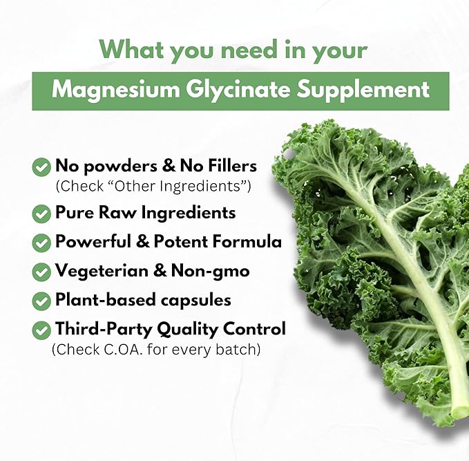 Pure Magnesium Glycinate Capsules - Non-Buffered 350mg Elemental Magnesium Supplement - Chelated High Absorption & Purity Magnesium Complex - Made in USA