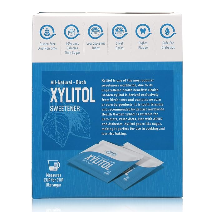 Health Garden Birch Xylitol Sweetener - 50 Packets - Pure Birch Xylitol - Non GMO, Kosher, and Made in the U.S.A. - Ideal Powdered Sugar Substitute - Non-GMO Sugar Alternative