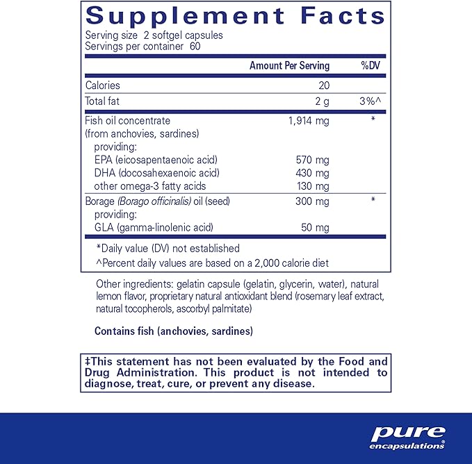 Pure Encapsulations EFA Essentials | Triglyceride-Form Fish Oil and Borage Oil Blend | 120 Softgel Capsules