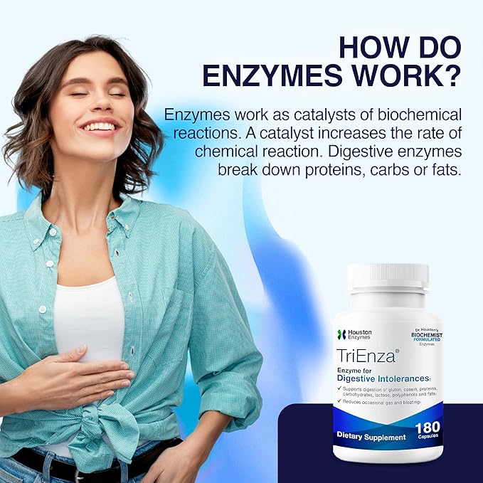 TriEnza Digestive Enzymes for Women & Men, Digestive Enzyme Supplements for Proteins, Carbs, Fats & Polyphenols Help Break Down Wheat, Dairy, Soy, 180 Capsules (90 Doses)