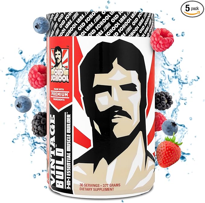 Vintage Build β Post Workout Recovery & Muscle Building Powder Drink for Muscular Strength & Growth - Reduces Soreness β Creatine Monohydrate, BCAAs, L-Glutamine β Fresh Berries Flavor β 377g