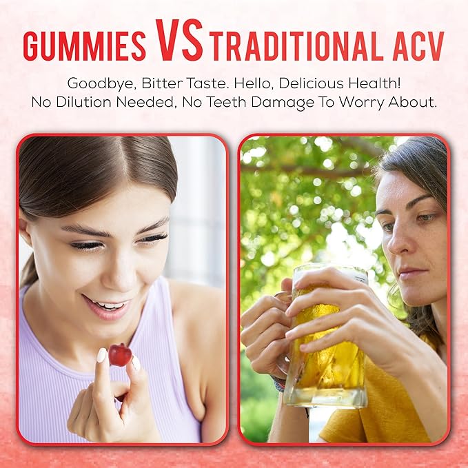 Apple Cider Vinegar Gummies with Vitamins - Delicious Apple Flavor for Women's Health, Metabolism Support & Digestive Wellness, 1000mg ACV with B12, B6, Folic Acid, 60 Vegan Gummies