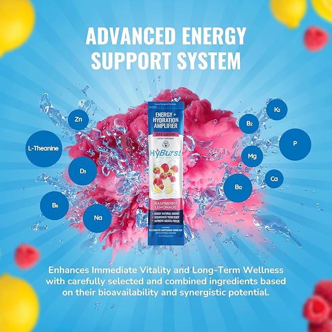Electrolytes Powder Packets with 13 Essential Nutrients, Improve Energy & Focus, 100mg L-Theanine Nootropics, Non-GMO, Vegan, Gluten Free, Raspberry Lemonade Drink Mix, (15 Pack)