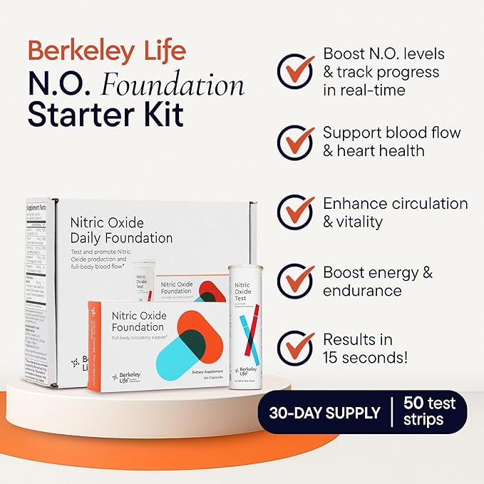 Berkeley Life Nitric Oxide Booster & Test Strips Starter Kit - 60 Capsules & 50 Test Strips - Nitric Oxide Supplements Helps Support Healthy Blood Pressure, Circulation & Cardiovascular Health