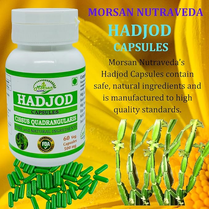 Hadjod (Cissus Quadrangularis) for Optimal Bone and Joint Health | 500 mg per Serving | 60 Vegetarian | Natural Support for Wellness | Non-GMO (4 Bottles of 60)