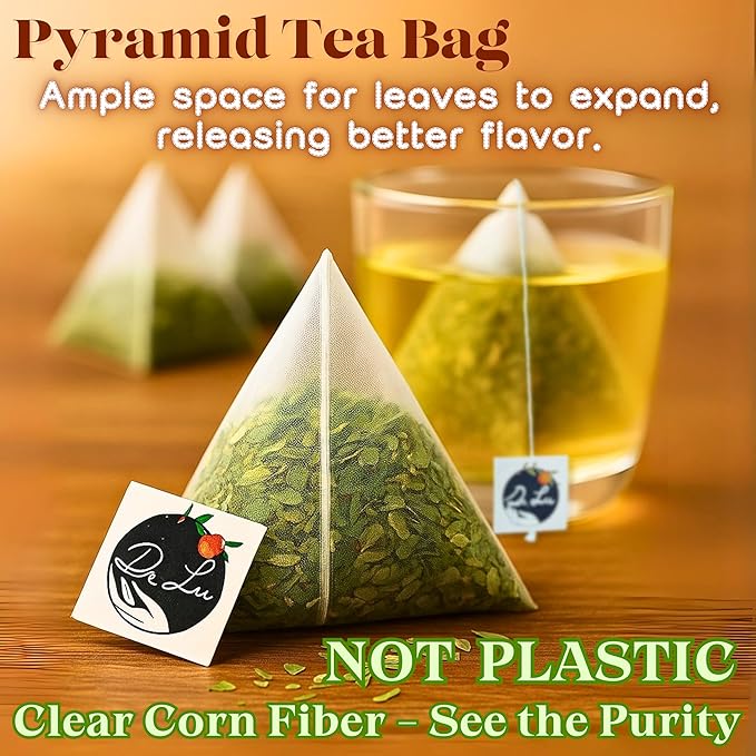 Dr. Lu Organic Turmeric Ginger Cinnamon Tea | Tropical Wild Roots & Bark from South Asia | 100% Natural Digestive & Warming Support | 30 x 3g Potent Root Blend Corn Fiber Pyramid Bags (No Plastic, No Nylon) (30 Count (Pack of 1), Yerba Mate)