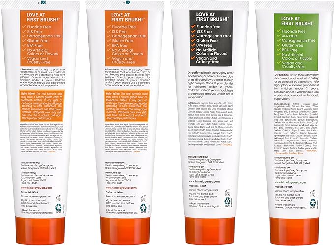 Himalaya Botanique Whitening Antiplaque Toothpaste, Variety Pack Mint Flavors - Whitening Toothpaste Without Fluoride for Whiter Teeth & Fresh Breath - Vegan, Gluten Free, 4 oz (Pack of 4)