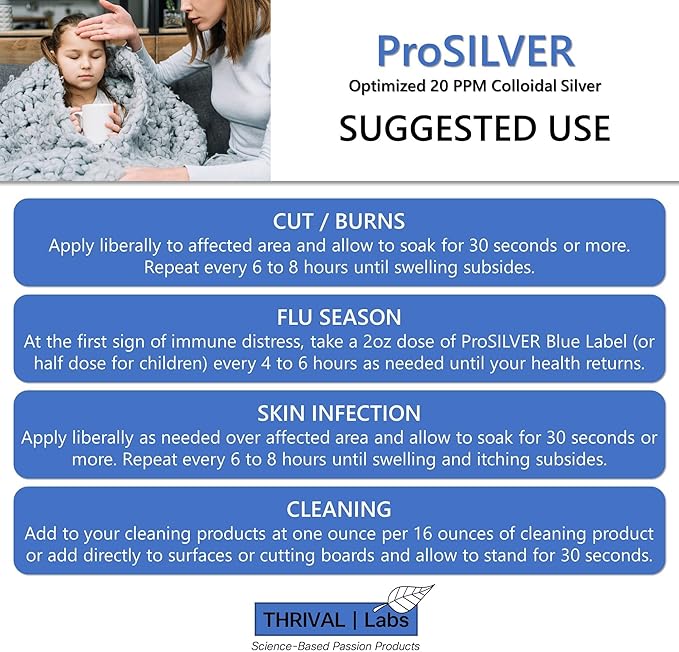 ProSILVER Blue Label 20 PPM Colloidal Silver Liquid (8oz), Optimized Bio-Active Liquid Silver Nanoparticles for Immune Support, Dark Glass Bottle - Thrival Labs