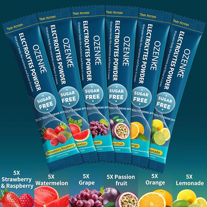 Electrolytes Powder Packets, 30 Sticks Hydration Packets Sugar Free, Electrolyte Drink Mix Travel Electrolyte Packets for Rapid Hydration, 6 Flavors
