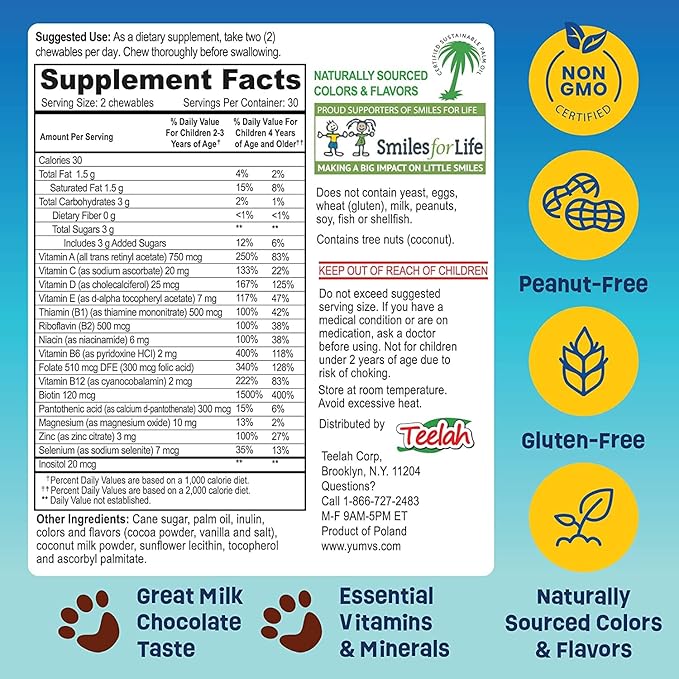 YUM-V'S - Kids Multivitamin Chewable Chocolate Bears - Multivitamin for Kids Supplement - 16 Vitamins & Minerals - Vitamins Including D, Zinc, C, B Complex & More, 60 Count (Pack of 2)