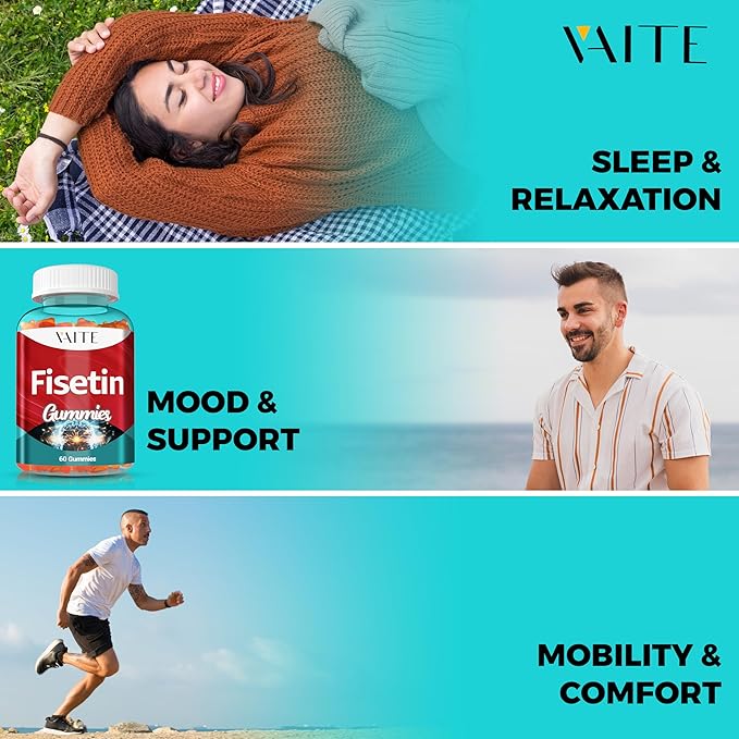 Fisetin Supplements 500mg - Gummy Supplement, Powerful Antioxidant Blend for Cellular Health Support - Vegan & Non-GMO Formula with Flavonoids & Plant Extracts, Boost Cognitive Function, 60 Gummies