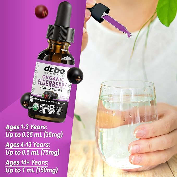 Elderberry Syrup Organic Liquid Drops - Sugar Free Immune Support Supplement for Adults & Kids, Ages 1 Immune Booster - Pure Organic Elderberry Syrup Liquid Drops Tincture Extract Concentrate 1 Fl Oz