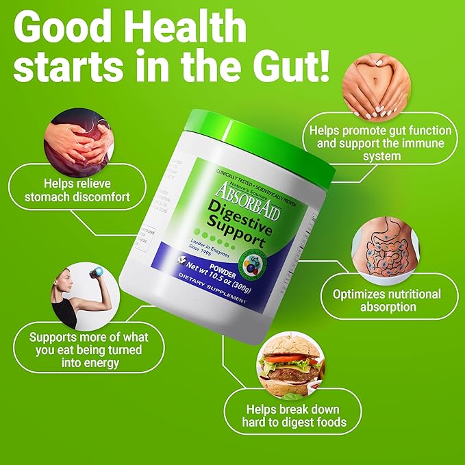 AbsorbAid Digestive Enzymes 300 Grams, Proven to Increase Vital Nutrient Absorption by up to 71%