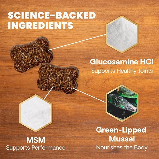 VetriScience Extra Strength Healthy Hip & Joint Chews, GlycoFlex 3, Glucosamine, Green-Lipped Mussel, Joint Support Supplement for Dogs, Promote Mobility & Soothe Joint Discomfort, Chicken, 120 Count