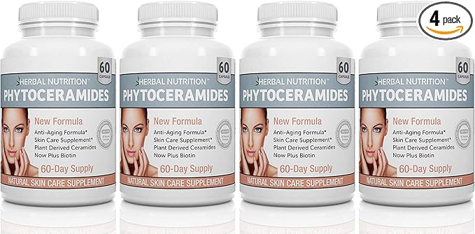 Herbal Nutrition Phytoceramides Rice Based with Biotin Vitamin A C D and E, 4 Bottle Pack 40mg