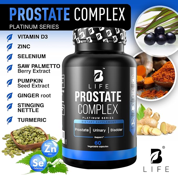 Prostate Health Supplements for Men with Saw Palmetto for Men & Pumpkin Seed Oil Capsules - Stinging Nettle Root| 60 Capsules – 30-Day Supply