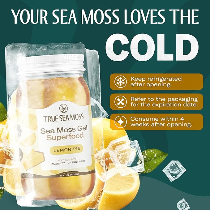 TrueSeaMoss Sea Moss Gel – Made in USA – Wildcrafted Seamoss, Fresh Fruits & Sea Vegetables – Lemon Pie, Pack of 2 (Labels May Vary)