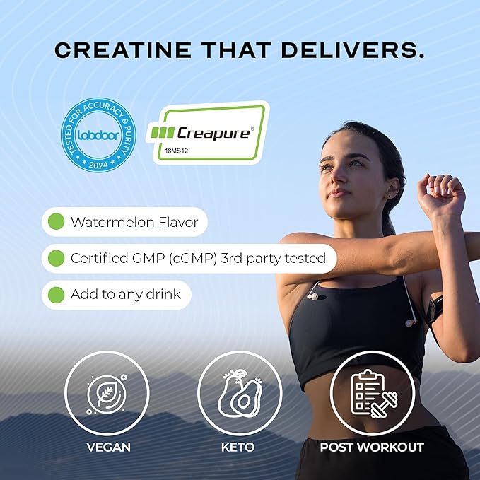 Muscle Feast Creapure Creatine Monohydrate Powder, Vegan Keto Friendly Gluten-Free Easy to Mix, Muscle Recovery Supplement, Creatine for Muscle Growth, Flavored Creatine, Natural Watermelon, 300g
