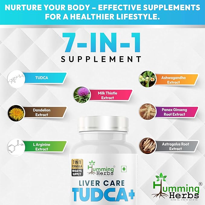 TUDCA Supplement 7in1 Complex with Milk Thistle, L-Arginine, Ashwagandha, Dandelion, Astragalus Root – 180 Capsules