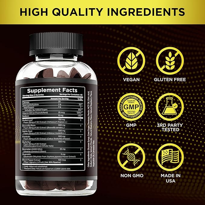 9in1 Mullein Gummies | Lung and Sinus Support for Cleanse, Clarity, and Relief | Vegan, Gluten-Free, Non-GMO Supplement | Natural Berry Flavor, 45-Day Supply, Made in USA (90ct)