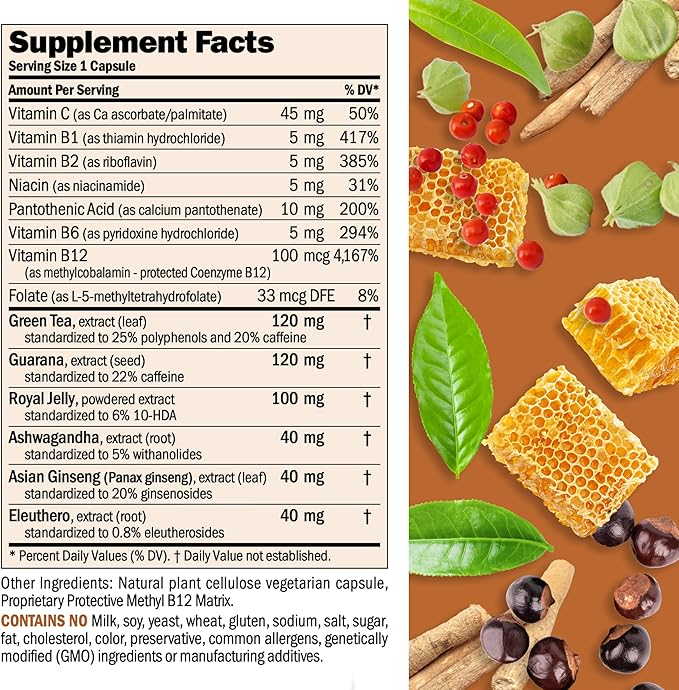 ANDREW LESSMAN Urgent Energy 30 Capsules - Provides a Safe, Healthy Means of Enhancing Energy Levels and Feelings of Well-Being, Green Tea, Guarana, Ginseng, Royal Jelly, Ashwagandha, B-Complex