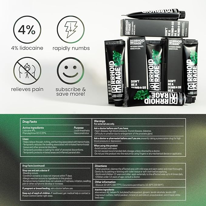 Ointment - Fissure and Hemorrhoid Treatment with Lidocaine, Aloe Extract, Magnesium Sulfate, Balsam Fir, Fast Acting Hemorrhoid Cream for Itching, Swelling and Maximum Pain Relief (3-Pack)
