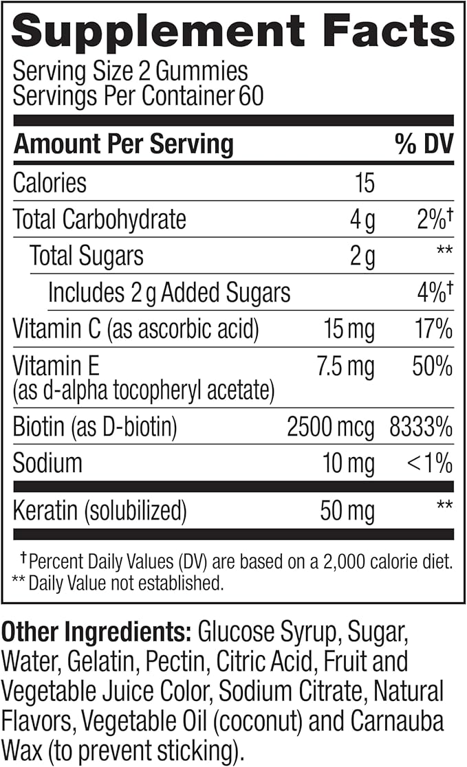 OLLY Undeniable Beauty Gummy, for Healthy Hair, Skin & Nails,* Biotin, Vitamins C & E, Keratin, Chewable Supplement, Grapefruit Flavored, 60 Day Supply - 120 Count