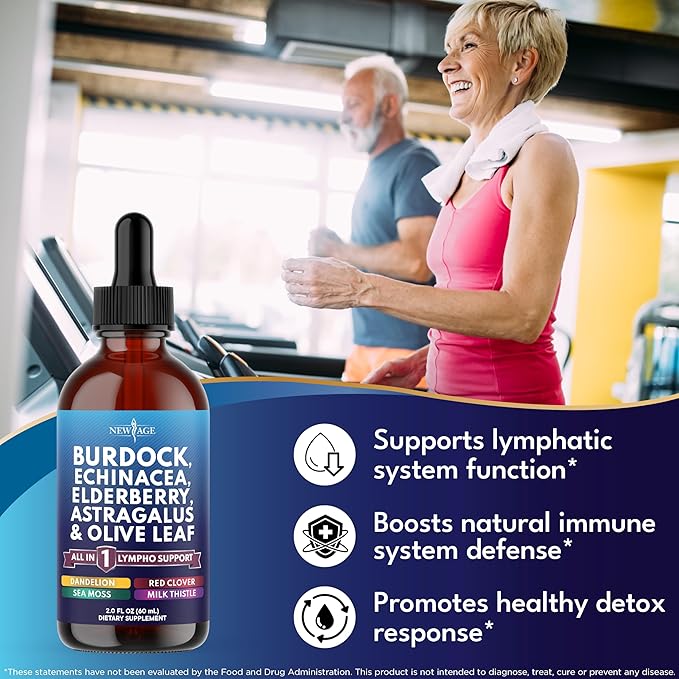 NEW AGE Lymphatic Drainage Supplement - Burdock Lymphatic Support Drops - Burdock Root, Mullein, Echinacea, Elderberry, Dandelion, Astragalus, Milk Thistle, Red Clover - 4 oz