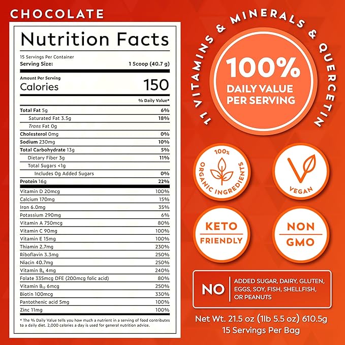 Veeg All in One Protein Smoothie Powder – Plant Based Protein, Vegan Collagen, MCT Oil Organic, Multivitamin, Greens Superfood Powder, Meal Replacement, Probiotics, Sugar Free,15 Servings (Chocolate)