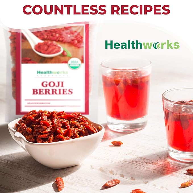 Healthworks Superfoods Organic Dried Goji Berries - 8 Oz - 1 Pack - Vegan and Non-GMO -Certified Organic Raw Sun-Dried Goji Berries